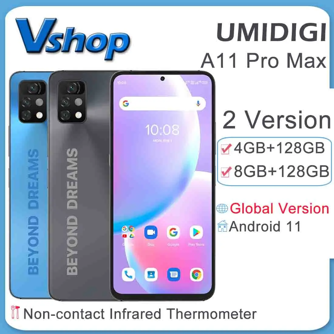 Смартфон глобальная версия UMIDIGI A11 Pro Max 4 ГБ/8 ГБ 128 тройная камера Helio G80 5150 мАч 6 8