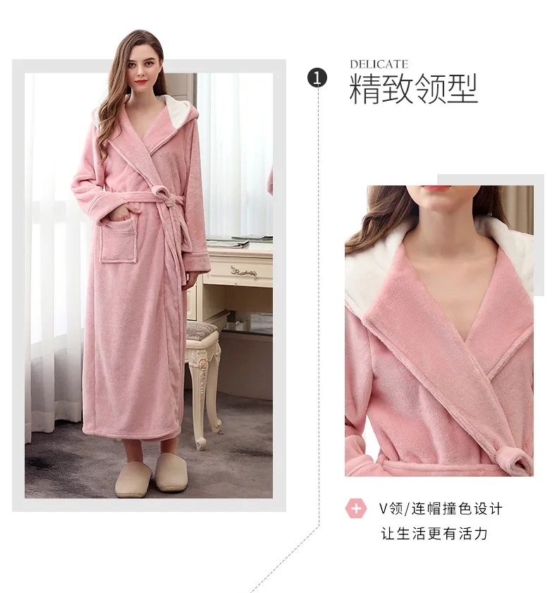 Couple Pajamas Winter Hooded Bathrobe Long Thick Flannel Couple Bathrobe Loose Plus Size Pajamas Home Clothes Sleepwear