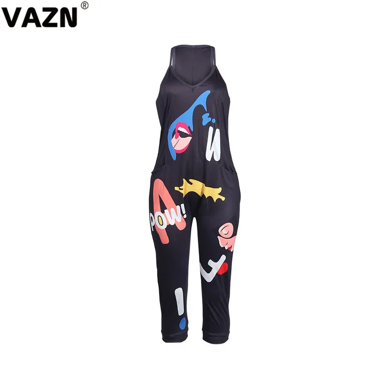 VAZN GMD1175, летний комплект с буквенным принтом,, 2 цвета, Длинные свободные штаны без рукавов с v-образным вырезом, комплект из 2 предметов, элегантные комплекты для ночного клуба