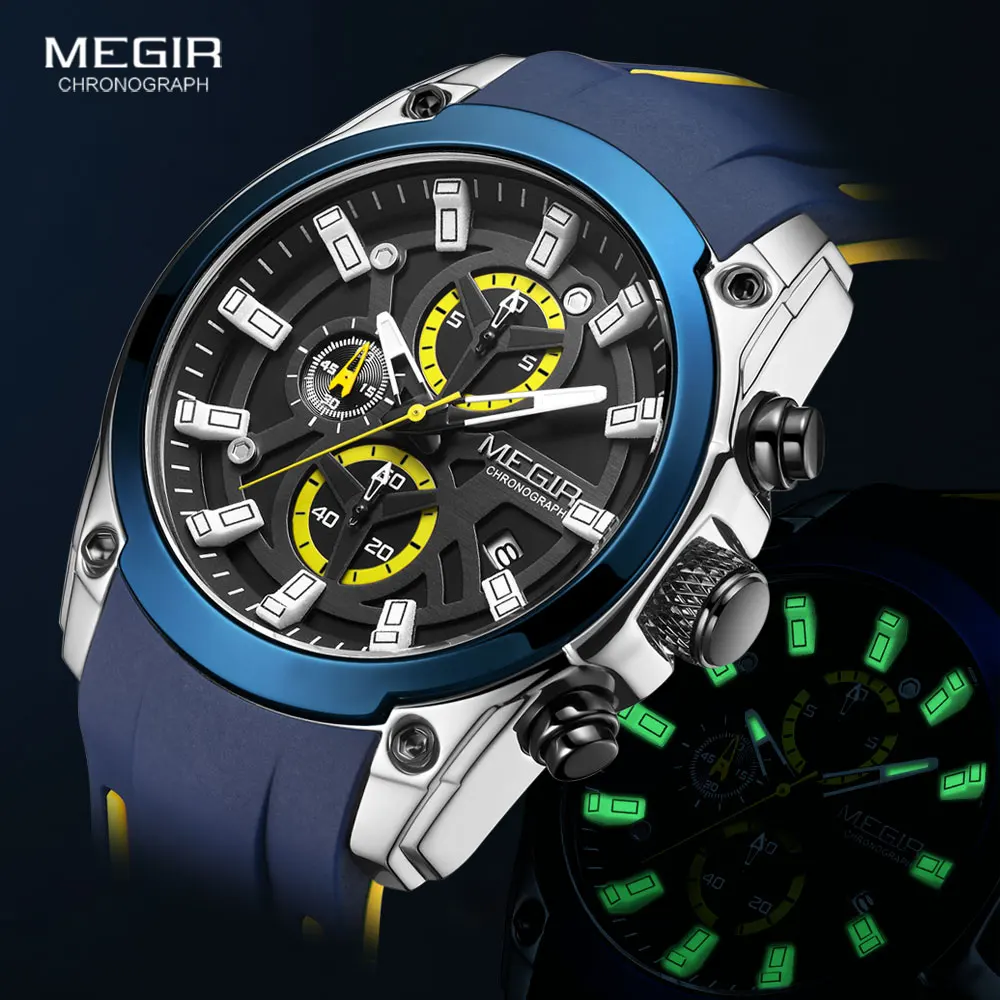 Strap Sport-Watches Military MEGIR Blue Top-Brand Waterproof Silicone Mens Fashion Luxury
