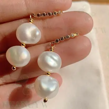 

White Baroque Pearl Earring 18k Ear Drop Dangle Hook Dangle Accessories Real Luxury Fashion Gift Cultured Irregular Classic