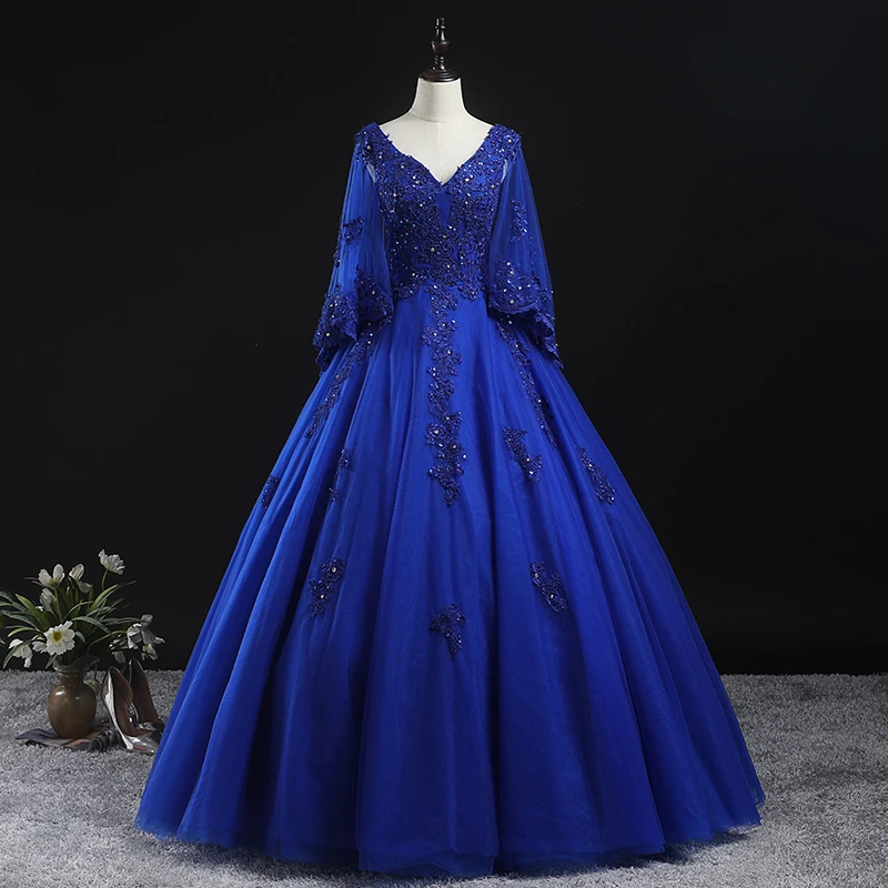 royal blue long sleeve evening gown