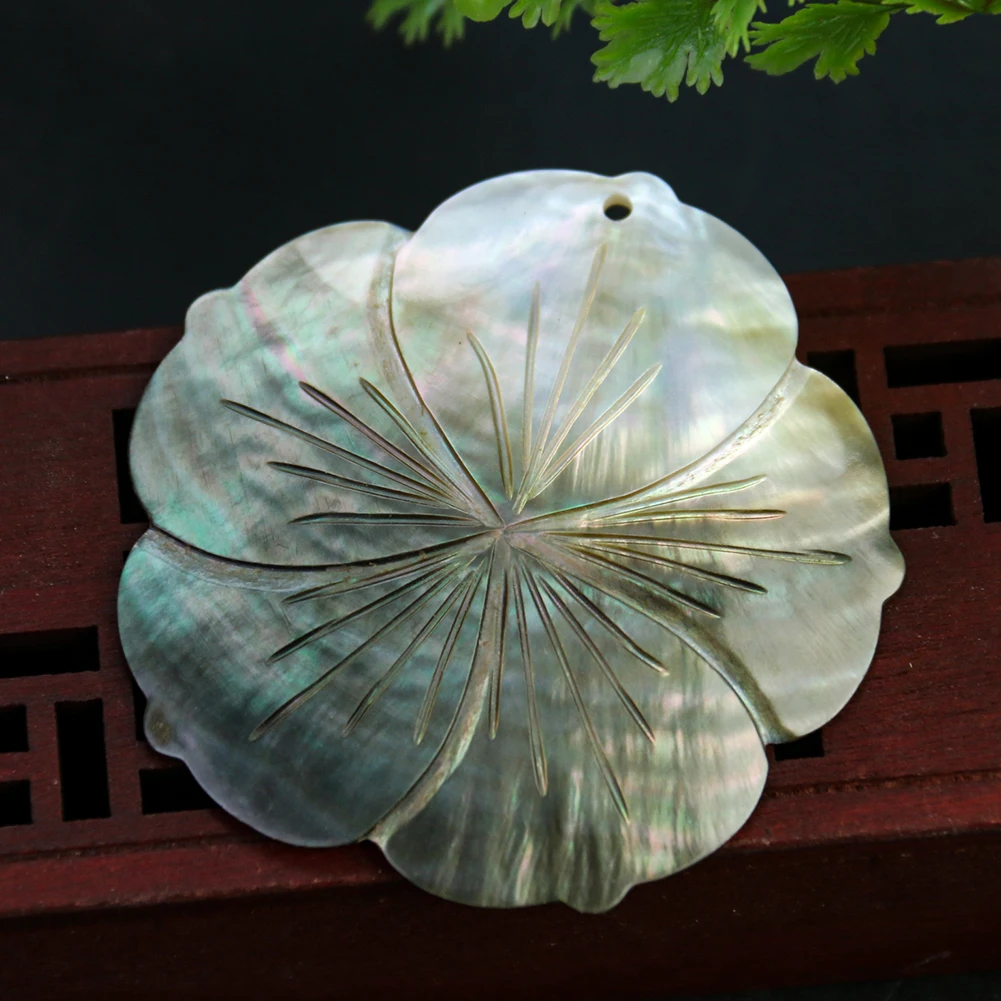 Natural Shell Ornaments 2PCS 55mm Natural Black Mother of Pearl Shell Flower Pendant Shell Carving Charm For DIY Necklace Earring Jewelry Making Finding