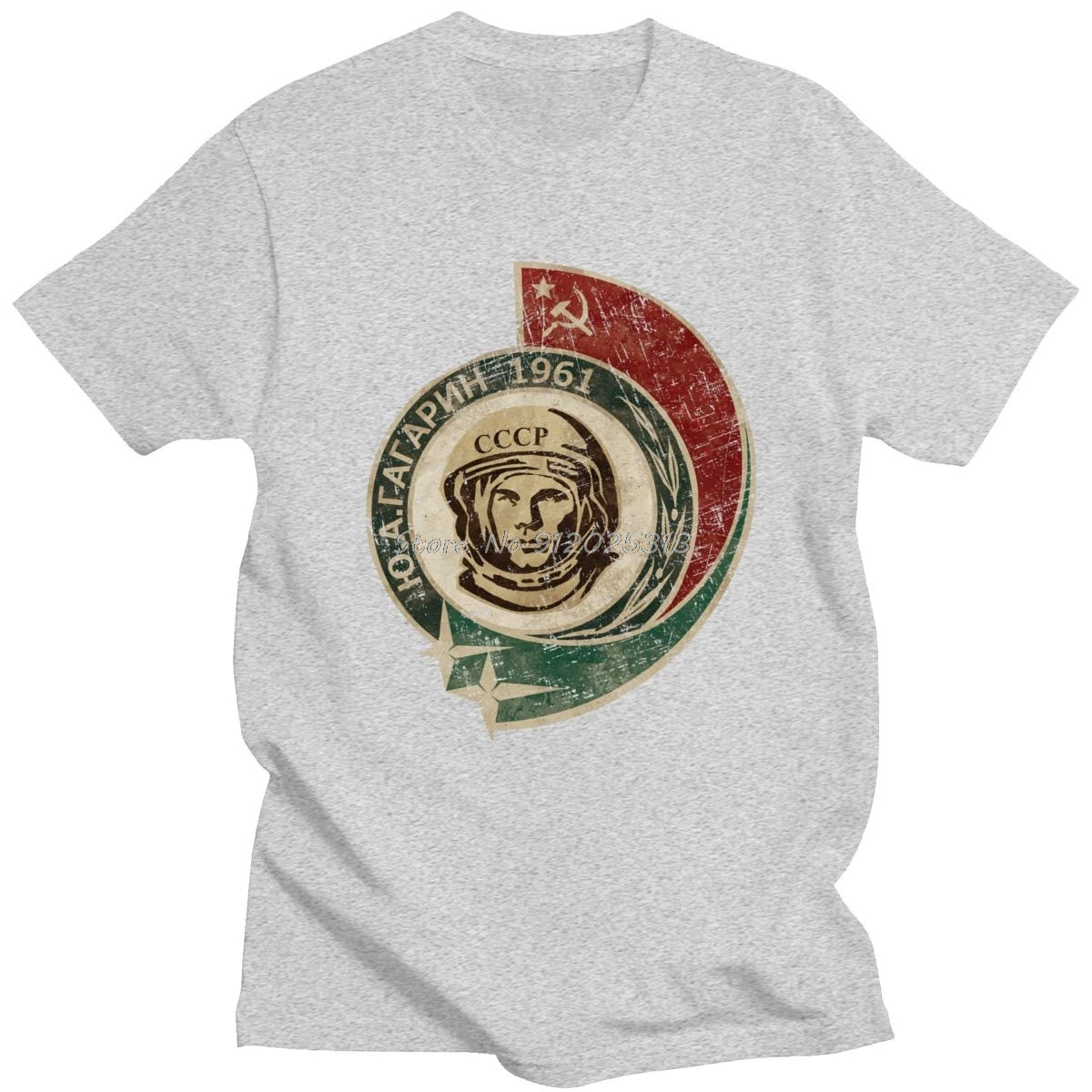 男性用半袖コットンTシャツ,レトロスタイル,cccp yuri gagarin Tシャツ 