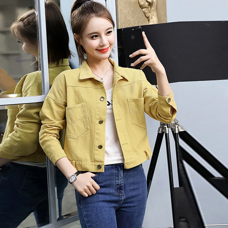 

Jeans Coat Women's Autumn 2019 New Style Korean-style WOMEN'S Wear Loose-Fit Long-sleeved Upper Garment's Glitter Versatile Shor