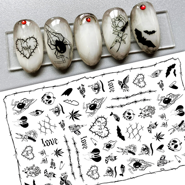Christmas and Halloween Nail Art Sticker Bow Elk Snowflake Star Nail Slider Skull Lips Snake Nail Art Decal