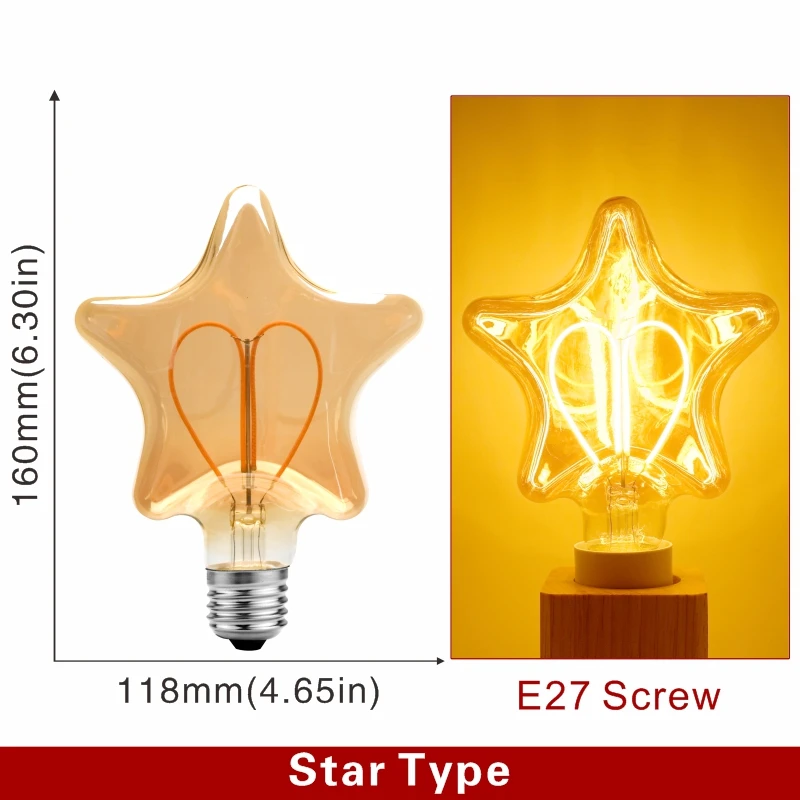 E14 E27 スパイラルライト G80 G95 G125 LED フィラメント電球 220V 4 ワット 2200K レトロヴィンテージランプ装飾照明調光可能なエジソンランプ 調光可能な E27 レトロエジソン LED ハートフィラメント電球 4 ワット
