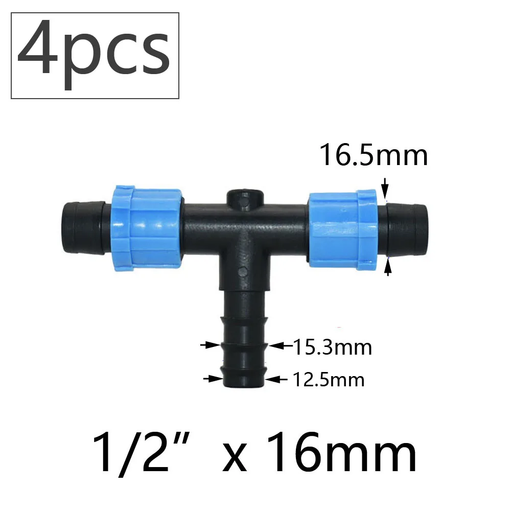 16mm 5/8'' Drip Irrigation Tape Shut-Off Valve Elbow Tee End Plug Thread Lock Connector Garden Watering Pipe Hose Joints 