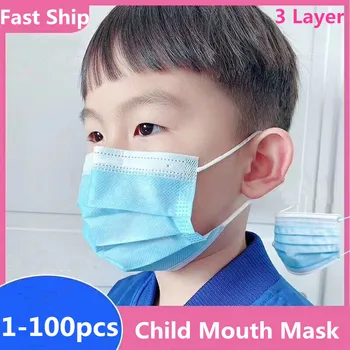 

Children Mask Disposable 3 Layer Elastic Mouth Mask Non-Woven Safe Protection Filter Masks Respirator Fast Ship