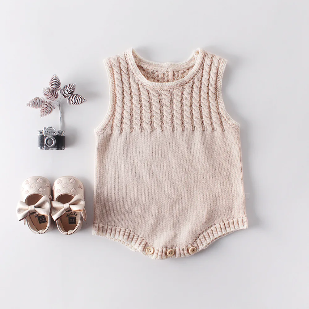 Одежда для маленьких девочек осенний детский вязаный комбинезон, комплект для новорожденных девочек, кардиган для мальчиков, свитер детский комбинезон хлопок для девочек - Цвет: apricot