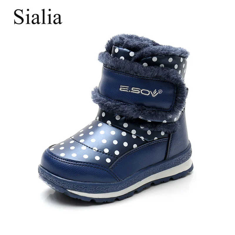 

Sialia Winter Kids Boots For Girls Snow Boots Children Shoes PU Leather Plush Warm Lining School Hook&Loop Outdoor bota infantil