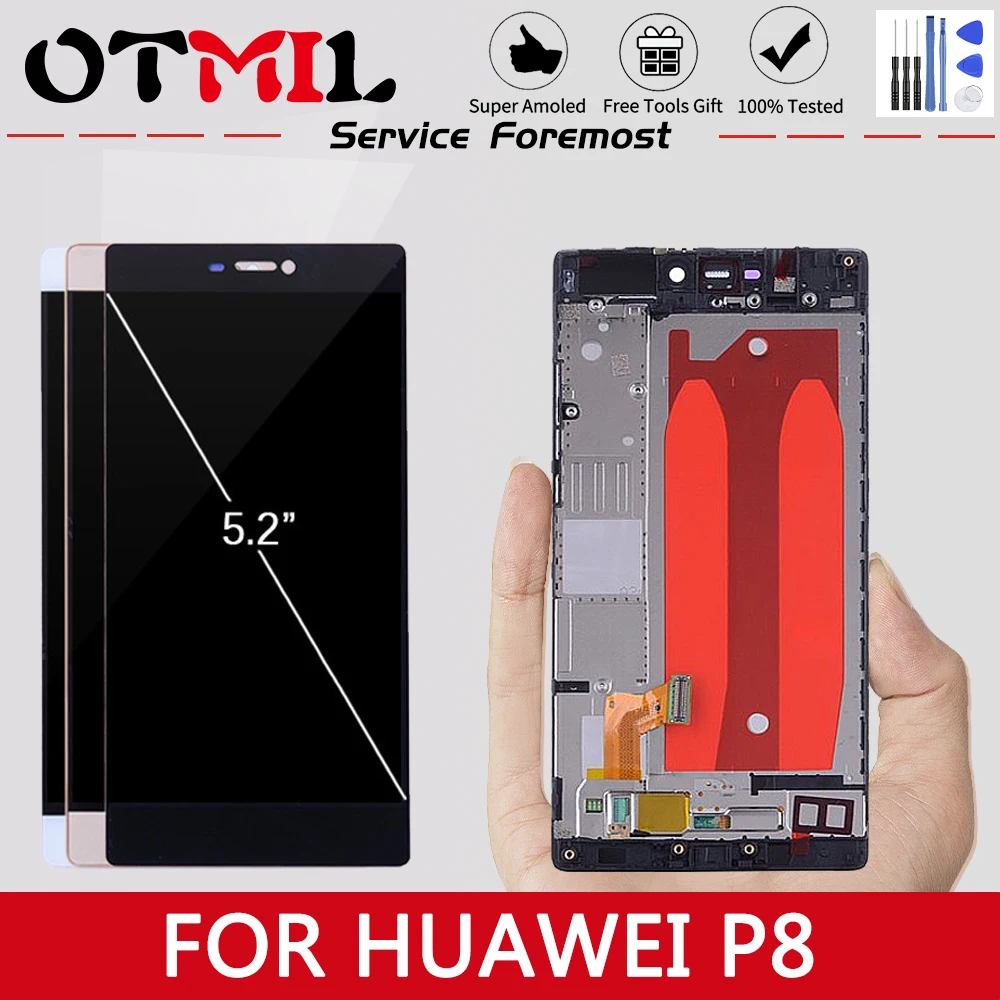 

5.2" 100% New LCD For HUAWEI P8 Display Touch Screen Replacement with Frame for HUAWEI P8 LCD Display GRA L09 gra-l09 gra-ul10