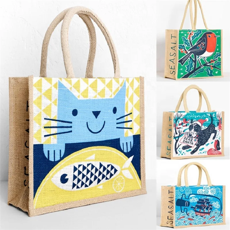 

200pcs/Lot Customized Printing Eco-friendly Reusable Hemp Shopping Grocery Bags Recyclable Linen Jute Tote Bag with Logo