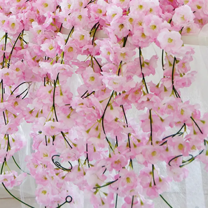 1pcs Artificial Cherry Blossom Vines 2M Hanging Silk Flowers Garland for Wedding AC889