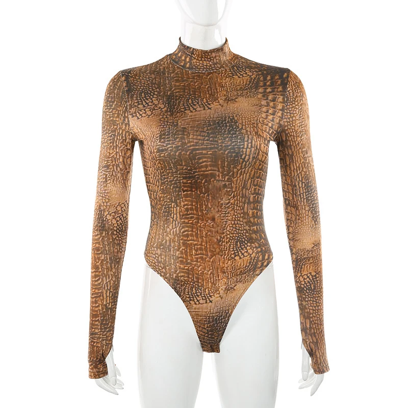 Brown Bodysuit Боди с длинным рукавом, Модный облегающий комбинезон, уличная водолазка, боди с животным принтом, боди, Сексуальные клубные женские боди, топы - Цвет: Brown Bodysuit