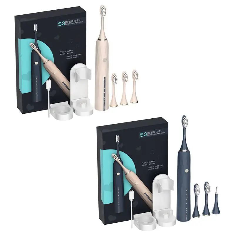 1 набор, ультразвуковая зубная щетка для взрослых, электрическая Вертикальная щетка, USB перезаряжаемая, 5000-6000 частота, 4 режима, умный таймер с 4 головками, глубокая