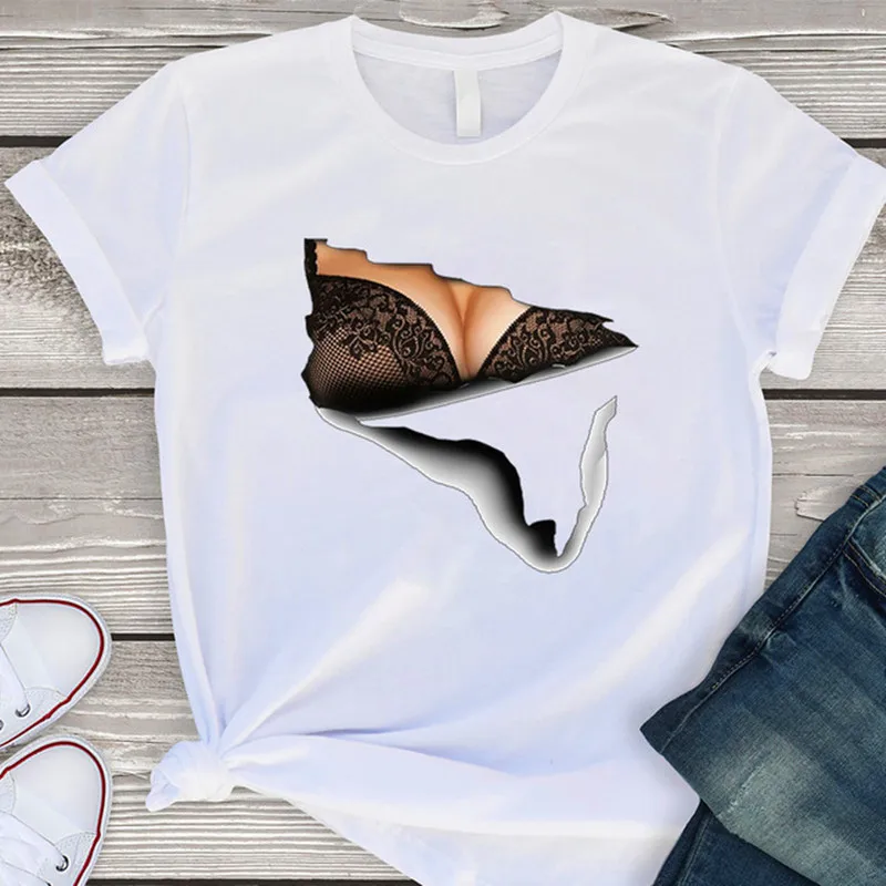 

Hot-selling women's T-shirt Summer Plus Size O-neck T-shirt Sexy spoof personality corsage print short-sleeved punk T-shirt