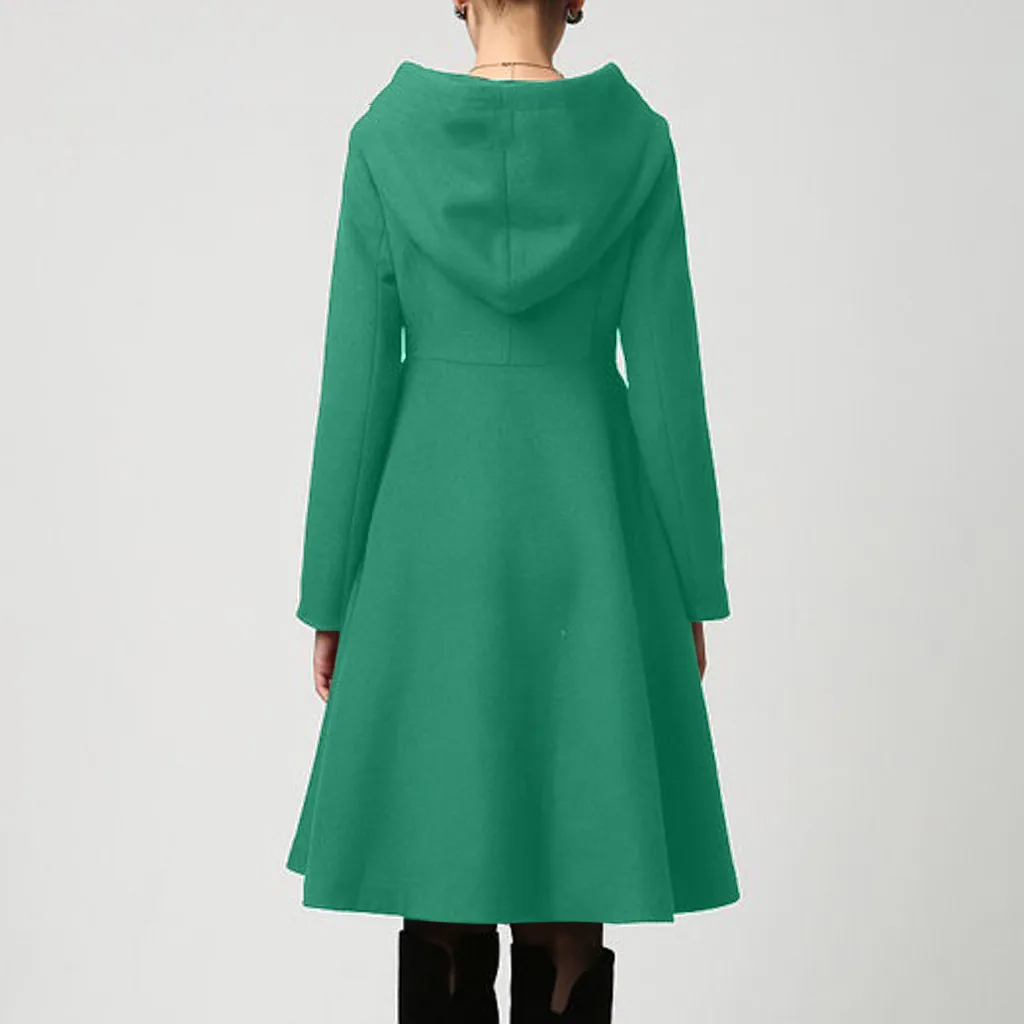 Зимнее женское пальто manteau femme, накидка с капюшоном, элегантное женское Шерстяное Пальто с карманами на талии, abrigo mujer casaco feminino