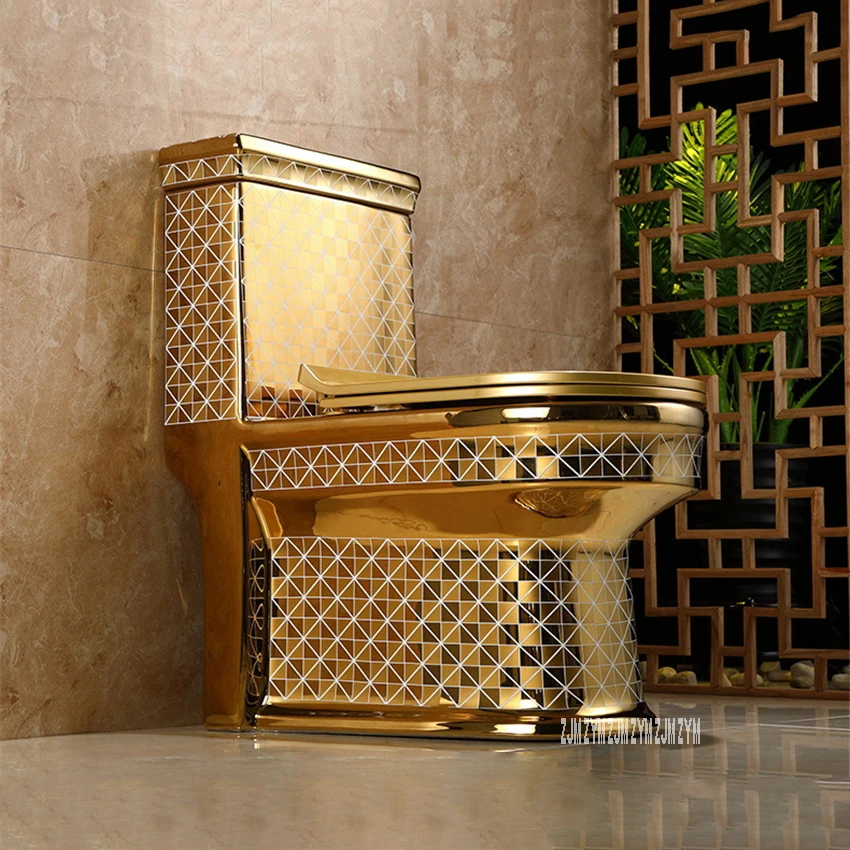Керамический Цельный унитаз, креативный унитаз для ванной комнаты, супер циклонный тип, роскошный смывной унитаз с водой, Золотой унитаз
