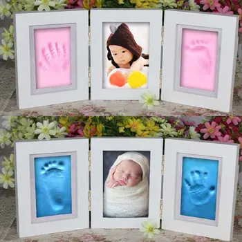 

OUTAD Cute 3D DIY Baby Photo frame handprint footprint Soft Clay Safe Inkpad Home Wedding Decor birthday Gifts without cover