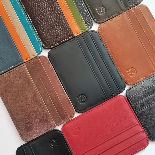 Portacarte In Vera Pelle Di Vacchetta - 7 Slot Per Carte, Ultra Piatto, Minimalista, Per Taschini - Foto 8