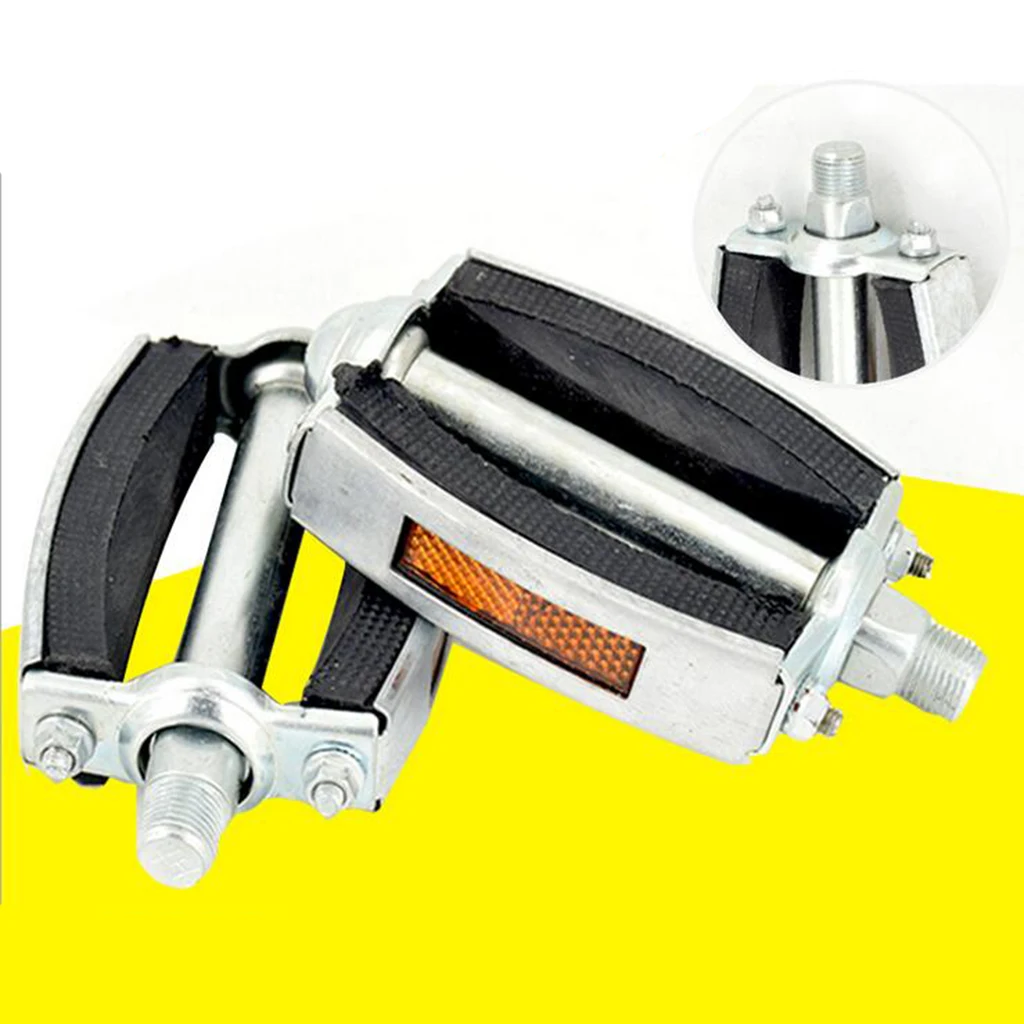 Classical Rubber Block Bicycle Pedals with Reflector 9/16' Steel Ball Bearing Bike Flat Pedal Repair Components