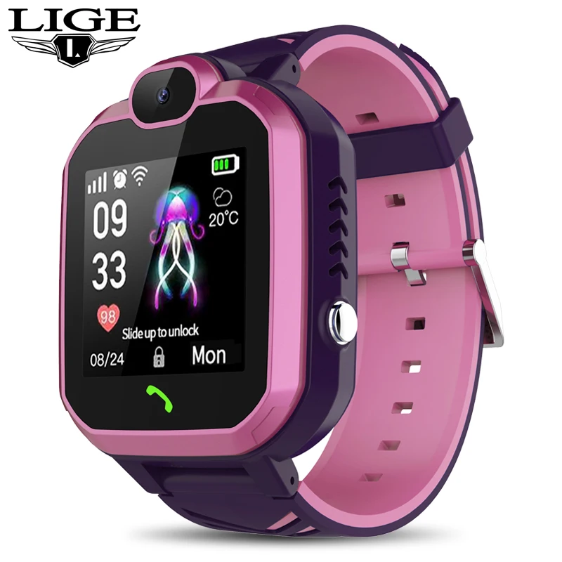

LIGE New 2019 Smart Watch for Children SOS Call Location Finder Locator Tracker Anti Lost Monitor Fitness Sport Smartwatch+Box