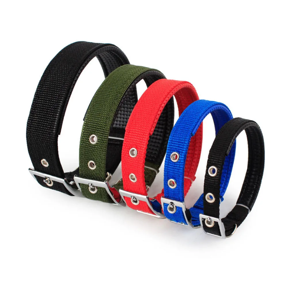 Bonzerpet нейлоновый ремень ошейник для собак однотонный базовый регулируемый металлический Пряжка прочный для маленьких средних и больших собак кошек 5 размеров ошейники для домашних животных