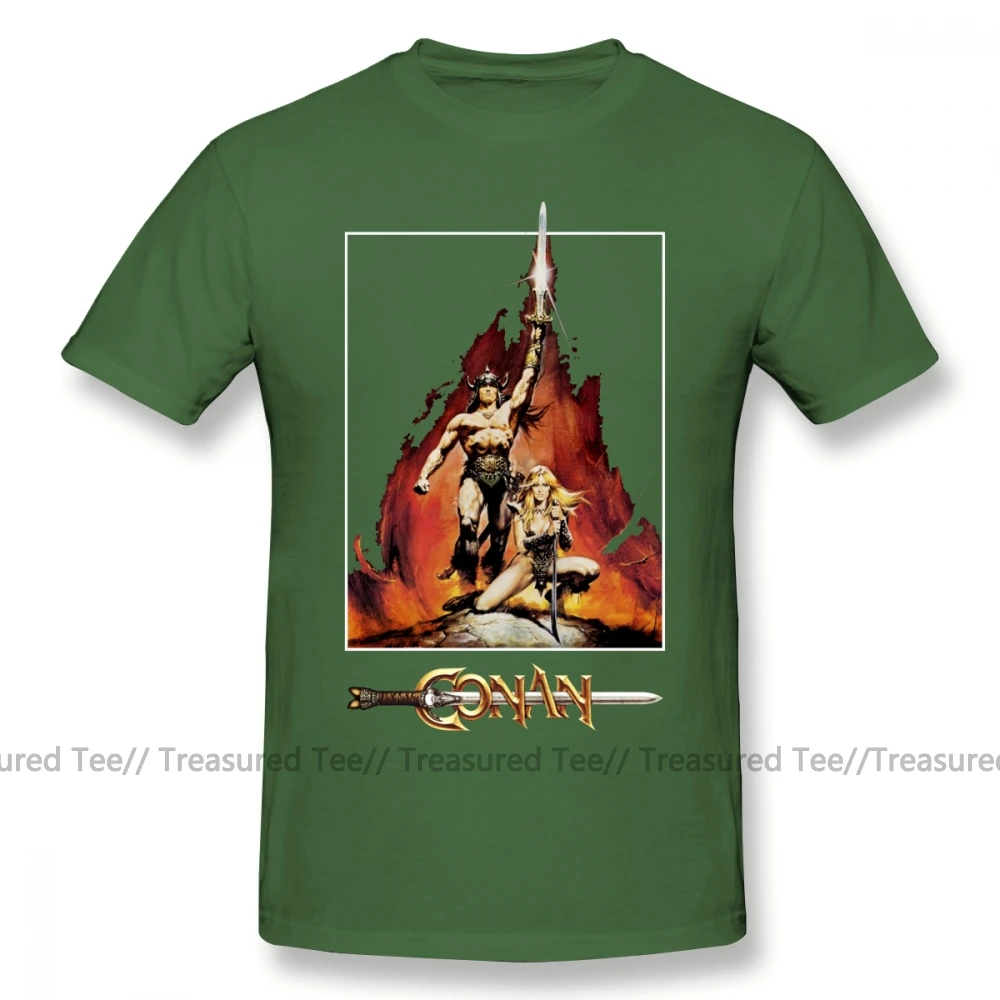Футболка с Конаном варваром, футболка с изображением варвара, модная футболка из 100 хлопка, потрясающая Мужская футболка с графикой 5x, футболка с коротким рукавом - Цвет: Army Green