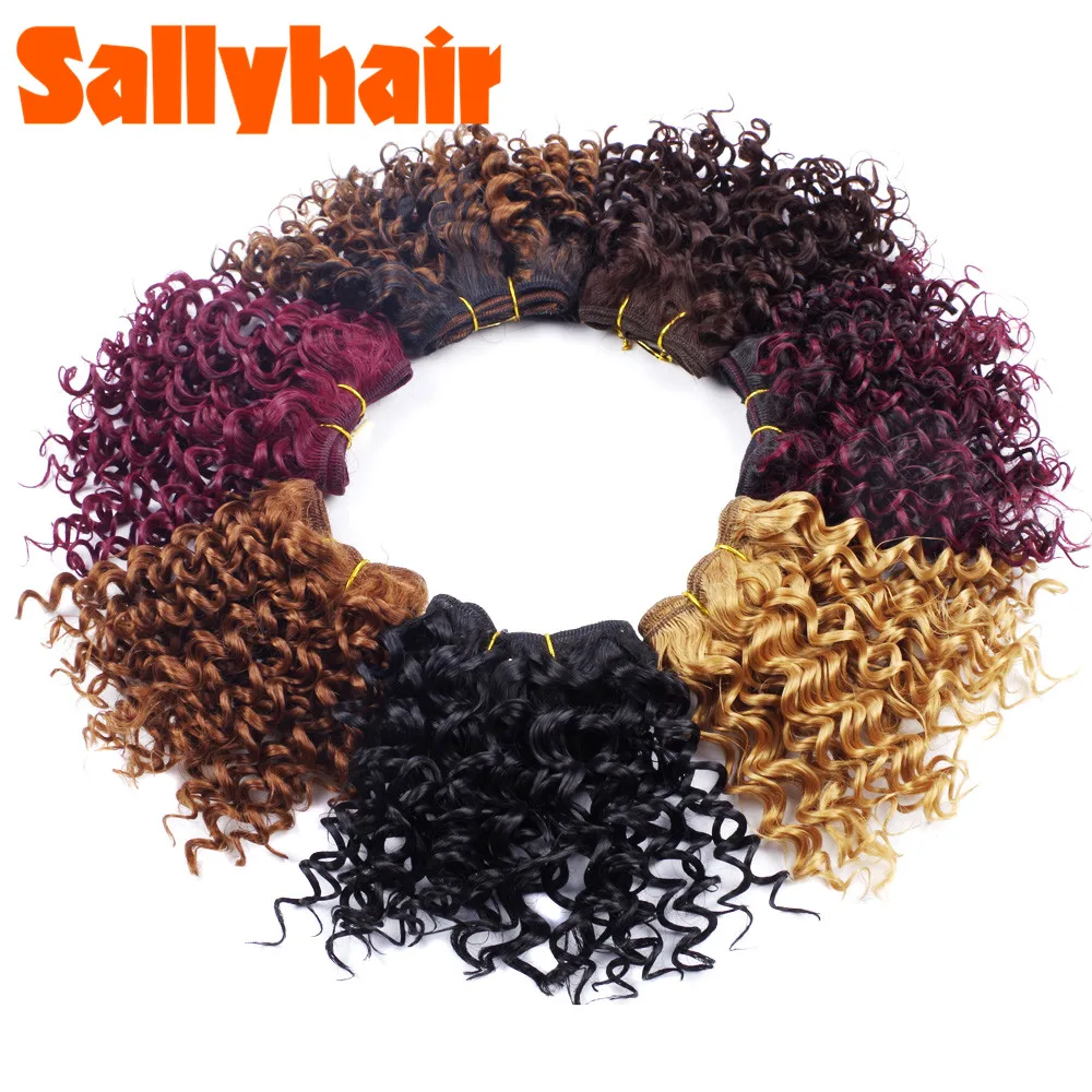 Sallyhair Ombre Color Afro Kinky Curly Crochet Hair Weave Mixed Black Burgundy Synthetic Hair Extensions 3pclot Hair Weavings  (32)