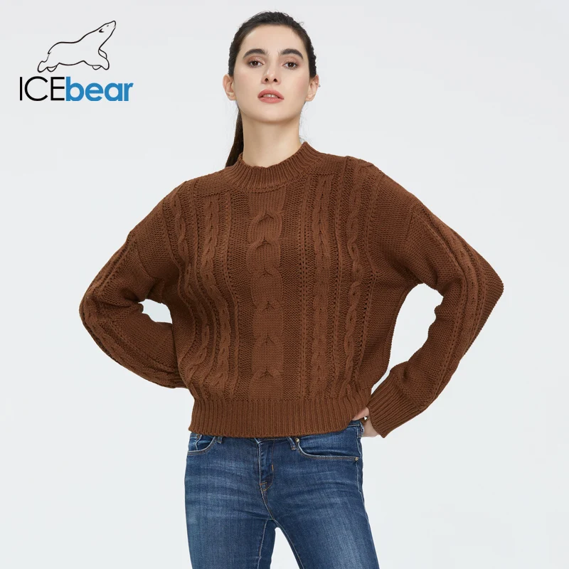 Женский Повседневный свитер icebear однотонный вязаный с круглым вырезом и большим