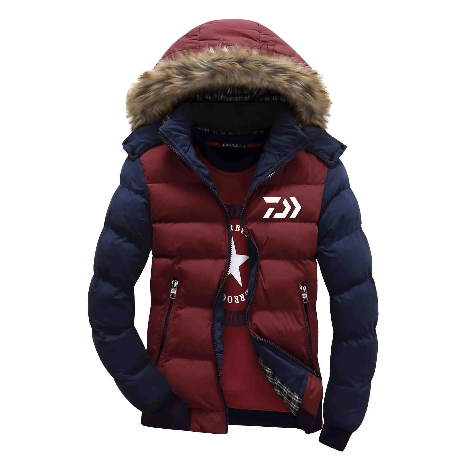 New Men DAIWA Fishing Jacket Coats Thicken Warm Winter Windproof Jackets Outdoor Mens Fishing Down Parka Hooded Outwear Jacket - Цвет: 32