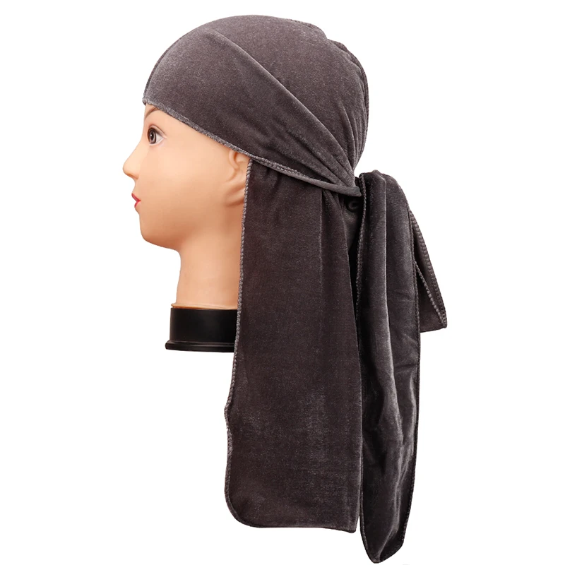 Velvet Hats For Women Do Doo Du Rag Long Tail Turban Headwrap Cap Biker Pirate Bandana Head Cover Outside Fashion Men Hats