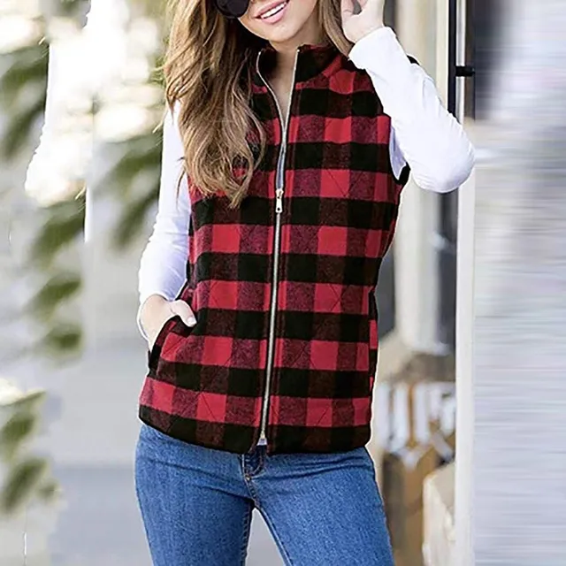 Plaid Outerwear Vests Women Open Front Color Block Lapel Korean Fashion  Tunic Sleeveless Vests Pockets Ladies Vest Coat T3 - Vests - AliExpress