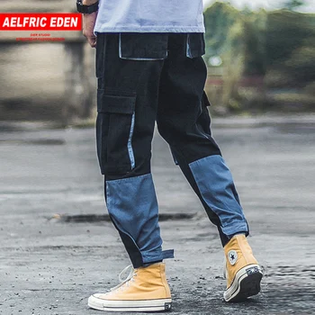 

Aelfric Eden Patchwork Multi Pockets Harem Cargo Pants Mens Harajuku Hip Hop Color Block Casual 2019 Joggers Trousers Streetwear