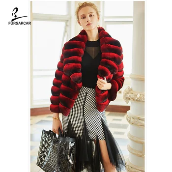 Online FURSARCAR 2020 Neue NatĂŒrliche Echt Rex Kaninchen Pelz Mantel Mode 55cm Kurze Luxuriöse Winter Frauen Chinchilla Pelz Jacke Mit Kragen