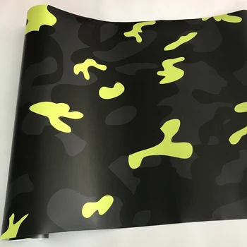 

Yellow Black Printing Camo Vinyl Car Wrap Styling With air bubble Free Pixel Yellow Camouflage Graphics Car Sticker Film