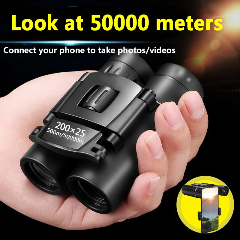 Binoculares profesionales telescópicos de 50000M, 200x25,Mini binoculares plegables portátiles, Zoom alto, telescopio de visión nocturna de baja luz