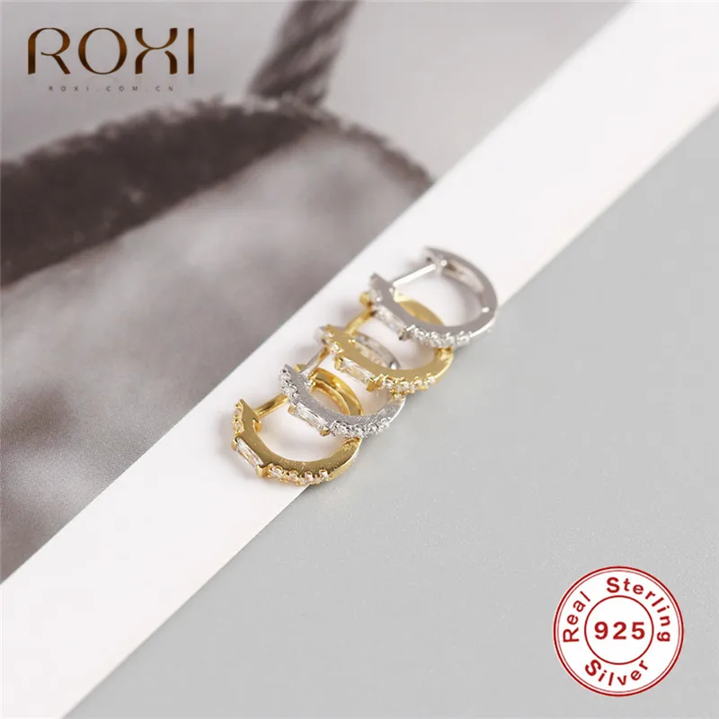 ROXI, 925 пробы, серебряные, прозрачные, циркониевые, круглые серьги-гвоздики для женщин, квадратные, Кристальные, круглые серьги, корейские ювелирные изделия, свадебные серьги