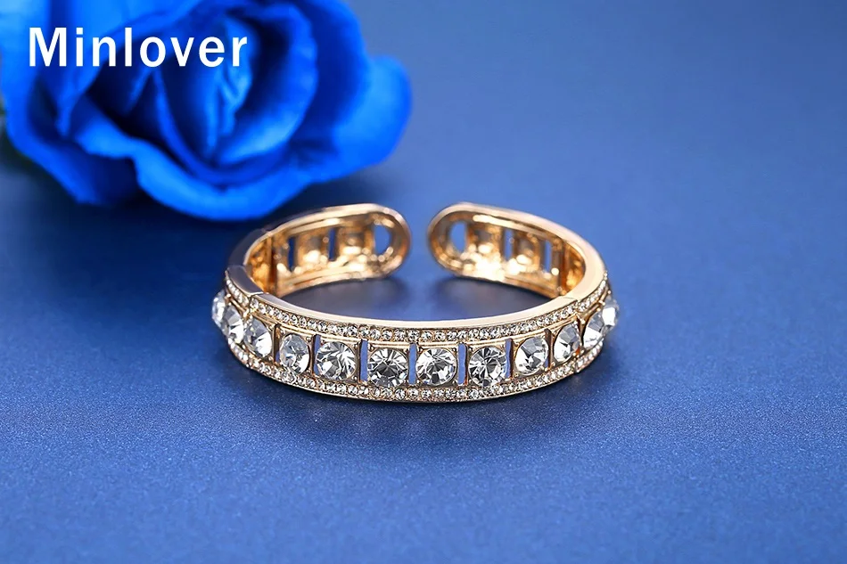 Minlover, простая Хрустальная манжета для невесты, браслеты, женские, геометрические, серебро, золото, цвет, стразы, браслет, свадебное ювелирное изделие, MSL422