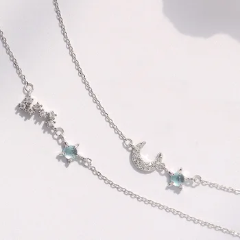 

Elegant Style Silver Sweet Moon Star Clear Zircon Link Bracelet 925 Big Dipper Blue AAA Zircon Stars Bracelet For Girl Women