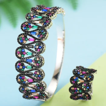 

GODKI 2019 Hot Charms 2PCS Dubai Jewelry Sets Cubic Zirconia Open Bangle/Ring For Women Brand Nigerian Wedding Jewelry Sets