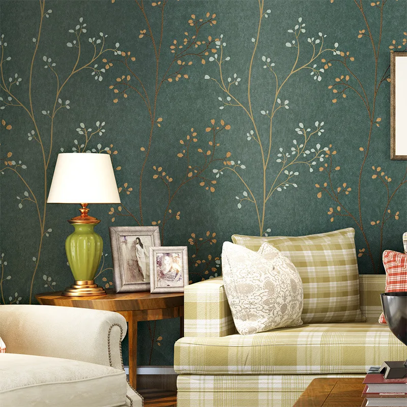 

American Style Wallpaper Roll Rustic Wall Paper Tree Mural Green Branch Tree Wallpaper For Walls 3 D Non Woven Wallpapers Decor
