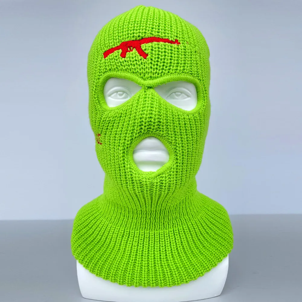 grey skully hat 2022 New 3-Hole Knitted Full Face Covering Embroidery AK47 Ski Mask Adult Warm Winter Cycling Balaclava for Outdoor Sports Gift best beanies for men