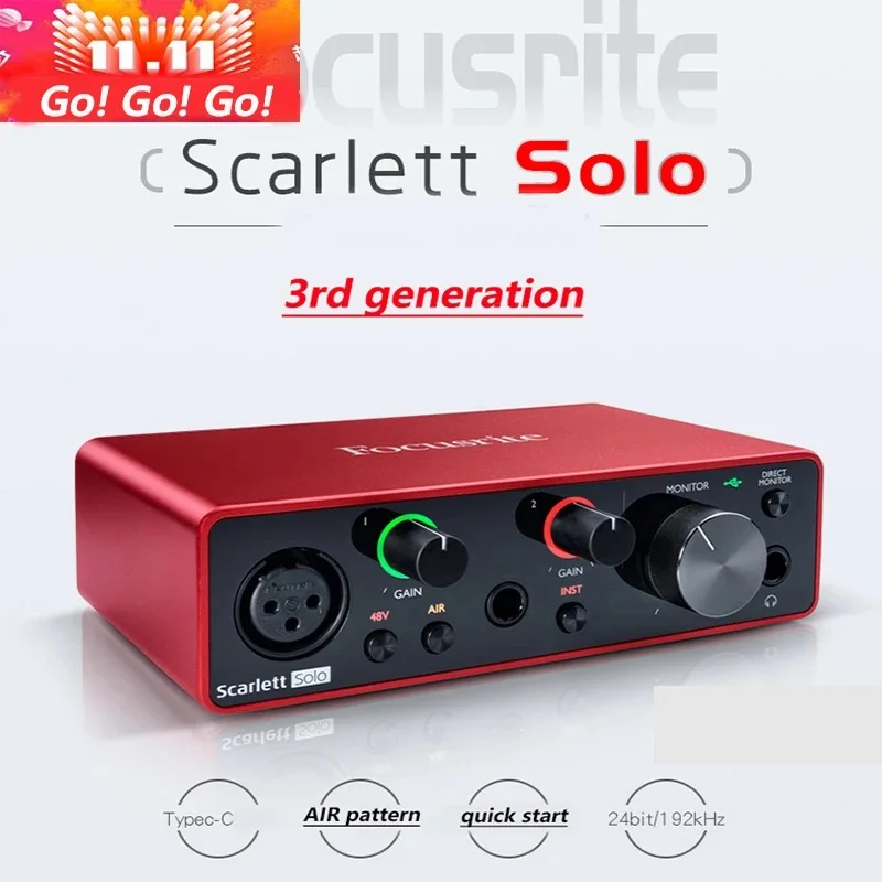 Новая Обновленная звуковая карта Focusrite Scarlett Solo (3 е поколение) с USB интерфейсом