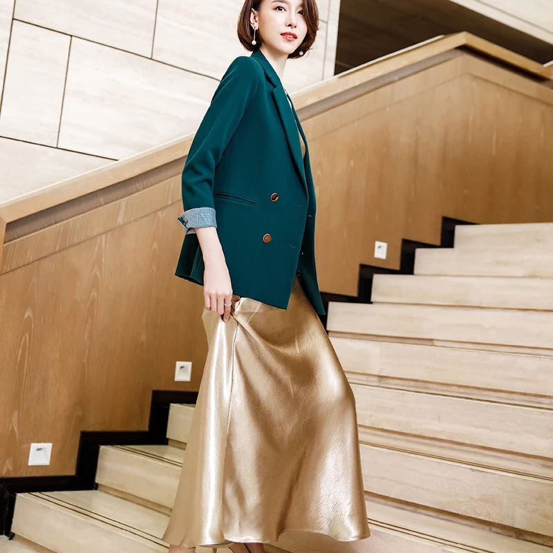 Lenshin двубортный блейзер с контрастными рукавами, свободный уличный Повседневный Модный стильный пиджак, офисное Женское пальто