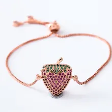 Цепочка из золота и серебра, браслет с фианитом, кубическим цирконием, браслет с веревочкой макраме sh42, браслет с клубникой, модное ювелирное изделие, подарок