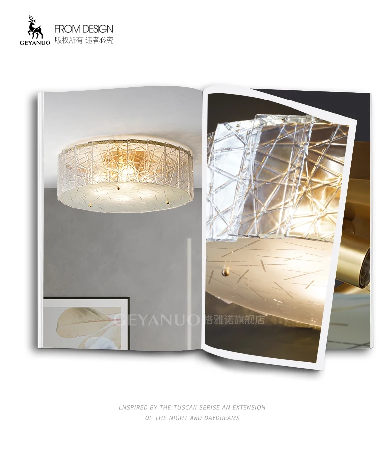 Lâmpada do Teto Todo o Cobre Lâmpada de Vidro Quarto Moderno Luxo Simples Estudo Redondo Atmosférica Luz 1 Luzes de teto