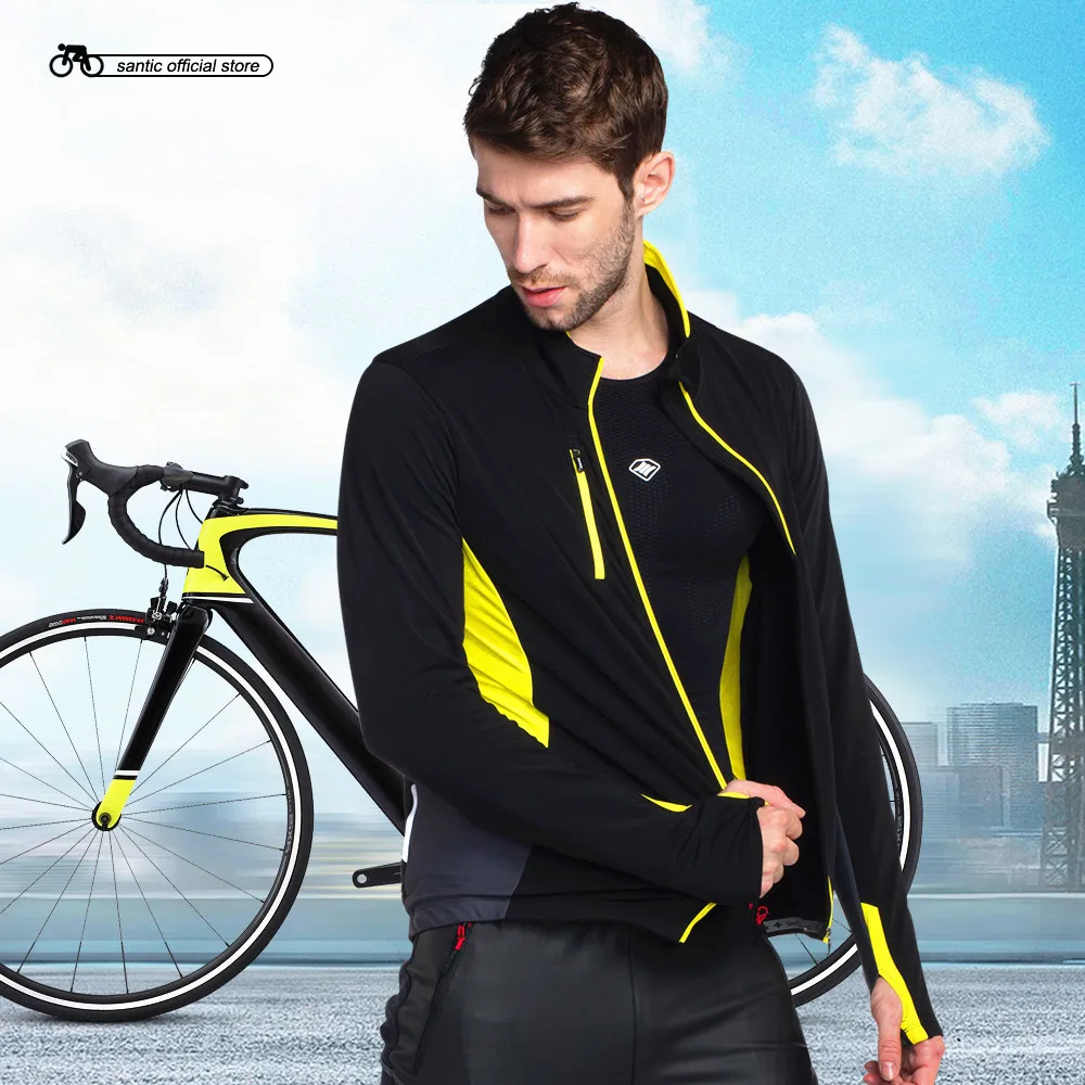 Santic Зимние флисовые Термальность куртки велосипедные наборы с длинным Штаны Спортивная ветрозащитная светоотражающие велосипедные Костюмы M-3XL