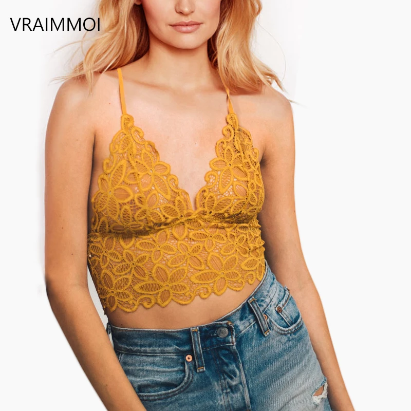 

Floral Lace Bralette Unlined Wireless Sheer Mesh Trasparent Tank Strapless Bra Top